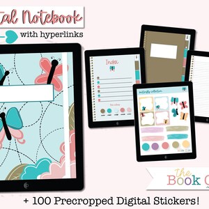 Goodnotes Hyperlinked Notebook and stickers, Digital Journal, Digital notebook, ipad notebook, Notability notebook, butterfly digital paper