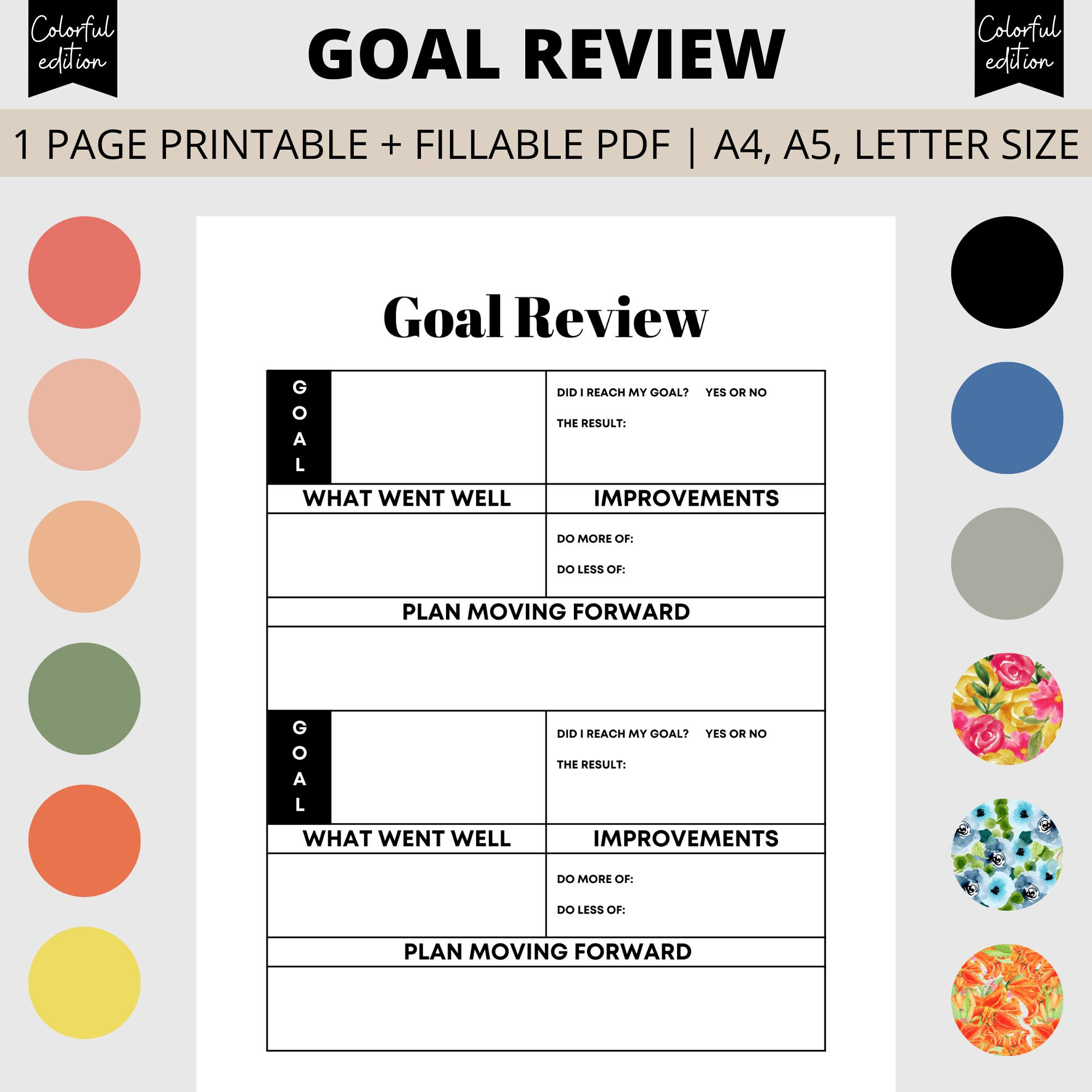 Goal Review in Color Printable, Goal Planning Template, Smart Goal Goal Review in Color Printable, Goal Planning Template, Smart Goal