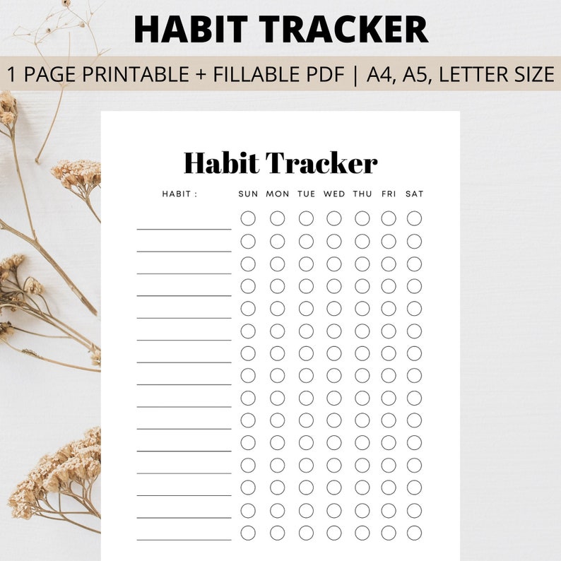 Habit Tracker Printable, Habit Tracking Template Build Better Habits Productivity Planner Daily