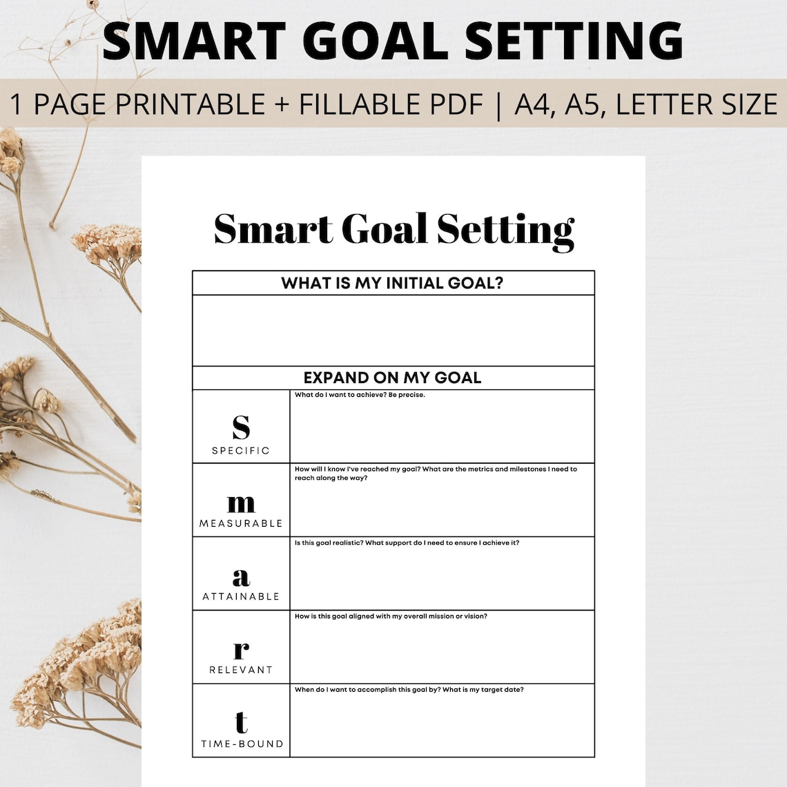 Smart Goal Setting Printable, Goal Planning Template, Smart Goal Maker ...