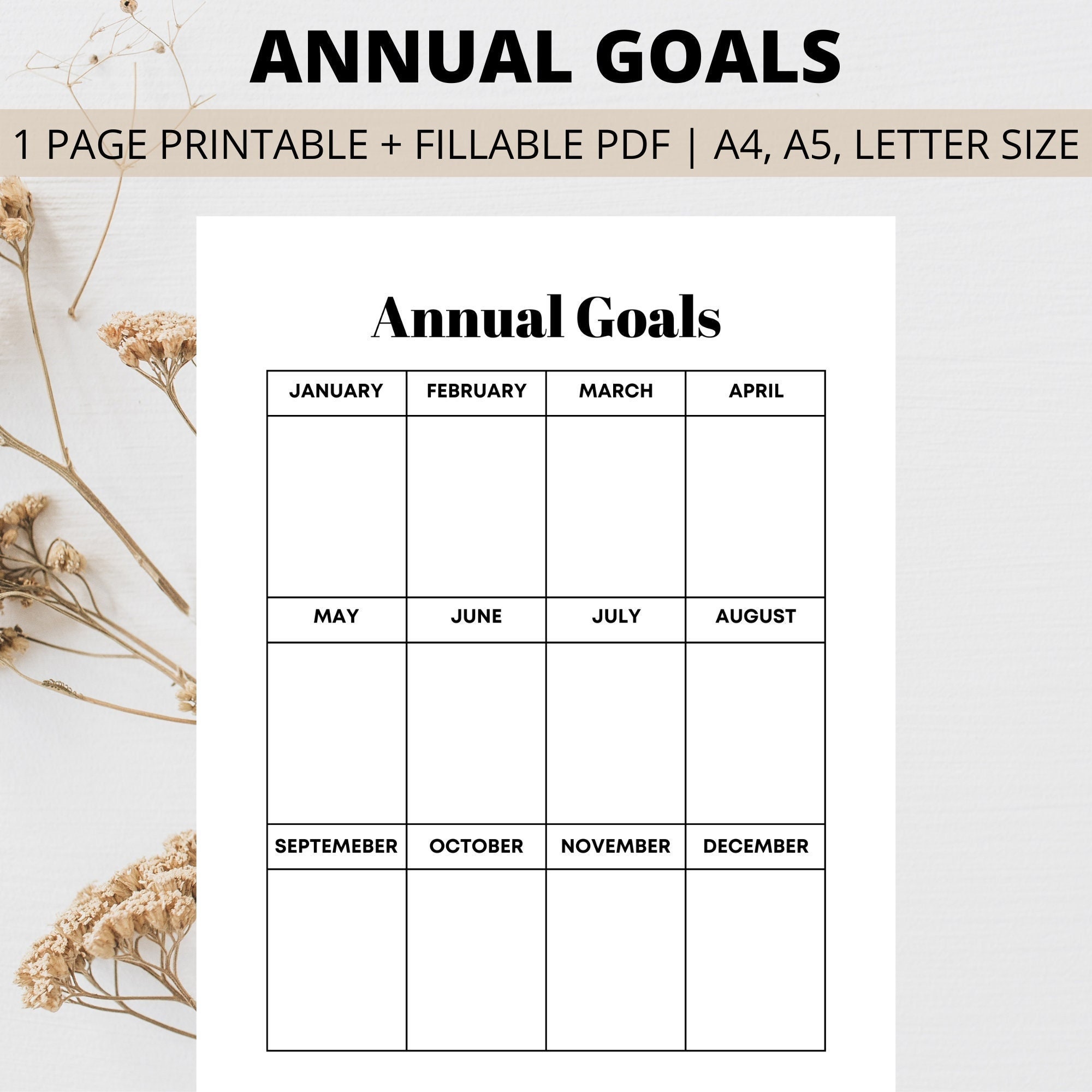 Annual Goal Printable, Goal Planning Template, Smart Goal Maker ...