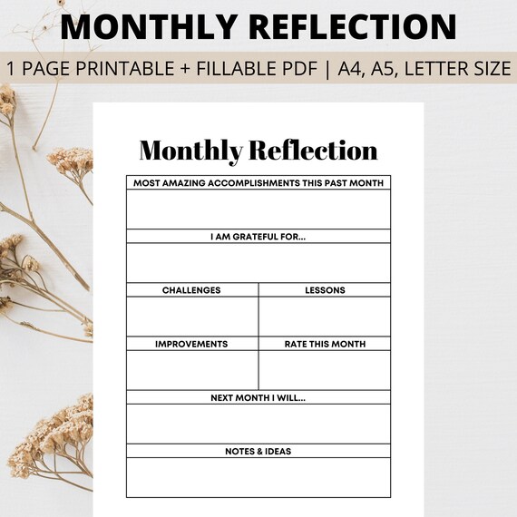 Monthly Reflection Printable Goal Planning Template Smart - Etsy
