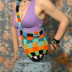 Checkered Crochet Shoulder Bag