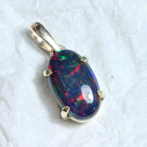 Black Ethiopian Welo Fire Opal Pendant-For Women-Natural Fire Opal Pendant-925 Sterling Silver Pendant-October Birthstone Fashion Style