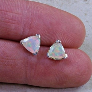 multi fire Opal Stud Earrings, Natural Opal Earrings, Rainbow Opal Studs, Trillion Studs, Gemstone Studs, Clear Stud Earrings, Gift for Her