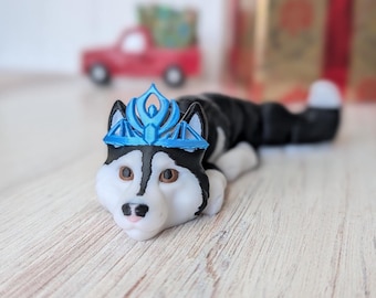 Christmas Kira Ice Princess 3D Printed Articulating Siberian Husky: Flexi Fidget Figurine