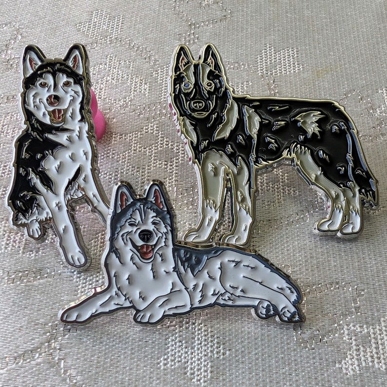 Siberian Husky Emaille Pin Set Gone to the Snow Hunde Pins von Memphis, Kira und Eleanor Bild 8