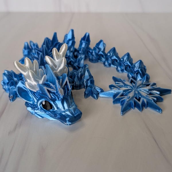 Flexi Baby Winter Snowflake Dragon | 3d Printed Articulating Fidget Item