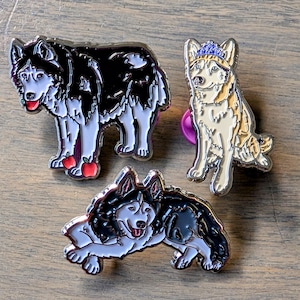 Siberian Husky Enamel Pin Set Gone to the Snow Dogs Pins of Shiloh, Shelby and Oakley