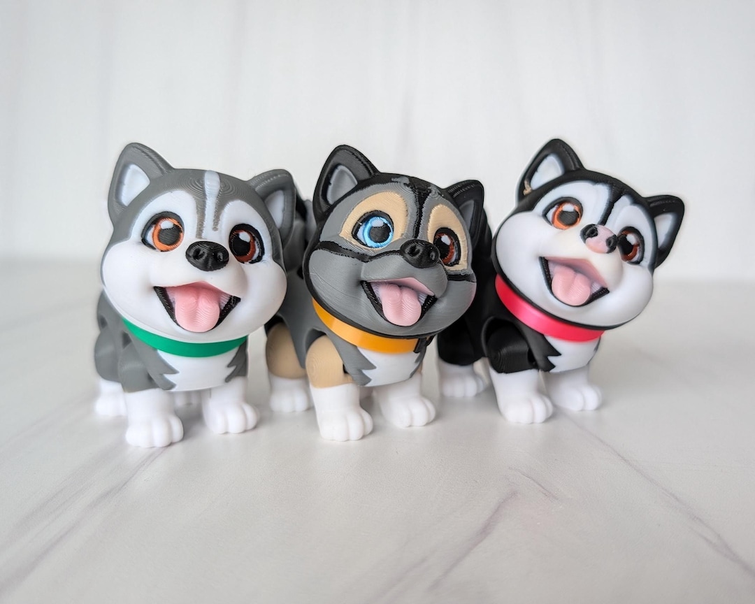 3D Printed Flexi Chibi Husky Set: Memphis, Kira, Eleanor 3D Printed Flexi Chibi Husky Set: Memphis, Kira, Eleanor