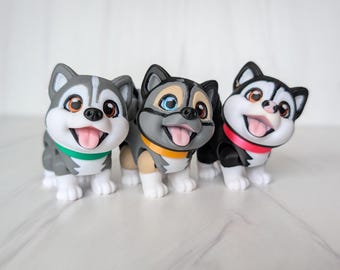 3D Printed Flexi Chibi Husky Set: Memphis, Kira, Eleanor - Articulated Fidget Toy