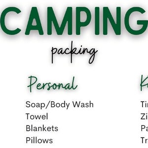 Camping Packing List PDF Download