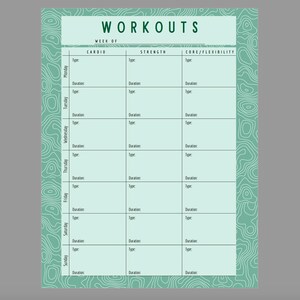 Green Funky Topo Workout Planner PDF Download