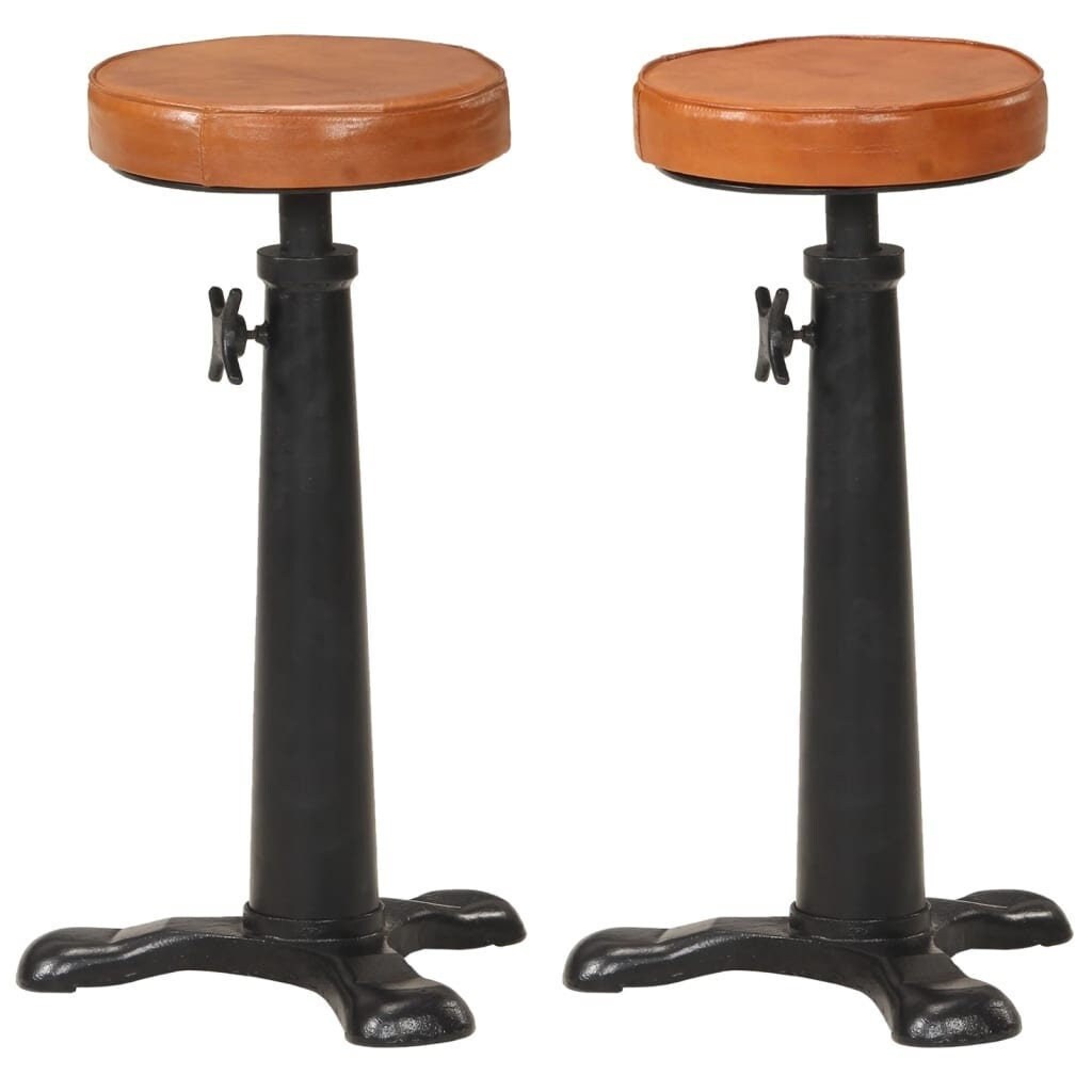 Tabourets de Bar 2 Pcs Marron Cuir Véritable et Fonte