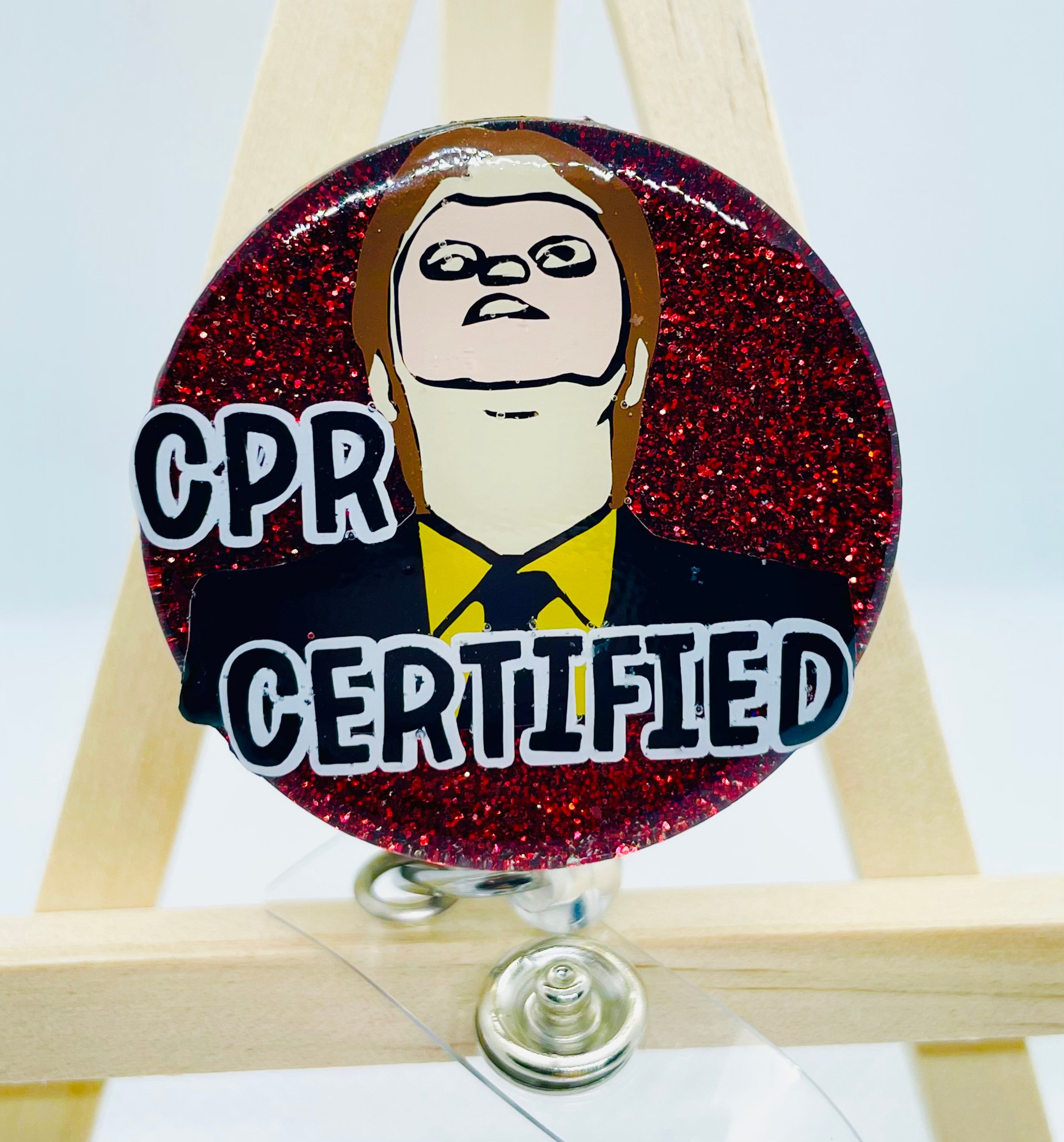 CPR Certified Dwight Badge Reel With Alligator or Belt Clip Funny Office  Interchangeable Badge Holder for Nurses Medical Hospital 