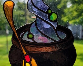 Halloween Witches Brew Cauldron - Stained Glass Suncatcher