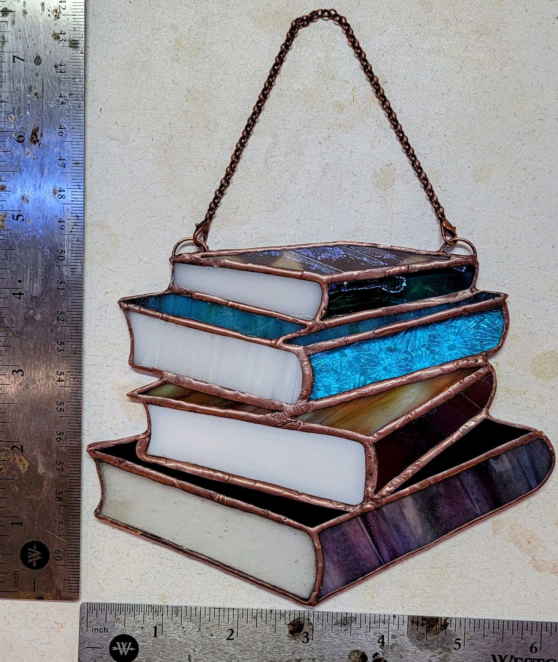 Library Book Stack Stained Glass Suncatcher Four Books Etsy