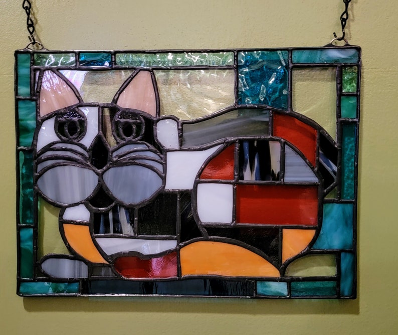 Geo the Calico Cat stained glass panel image 4