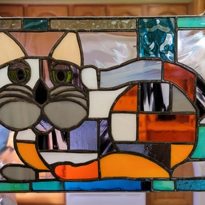 Geo the Calico Cat stained glass panel image 3