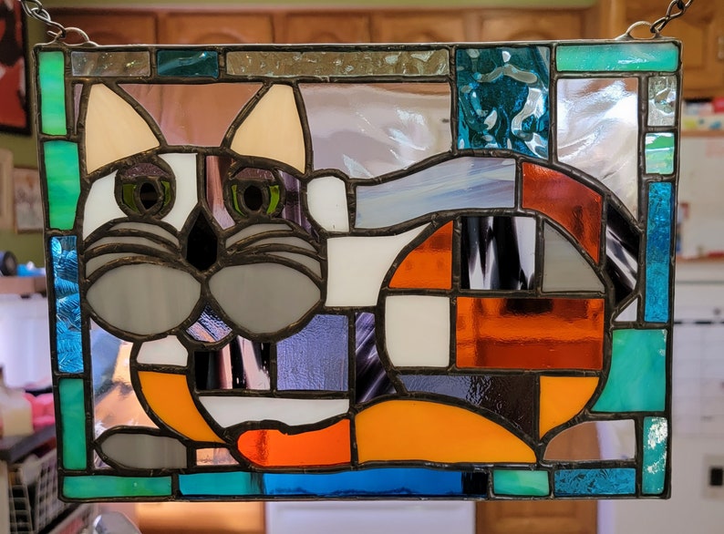 Geo the Calico Cat stained glass panel image 3