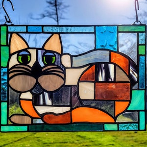 Geo the Calico Cat stained glass panel image 1