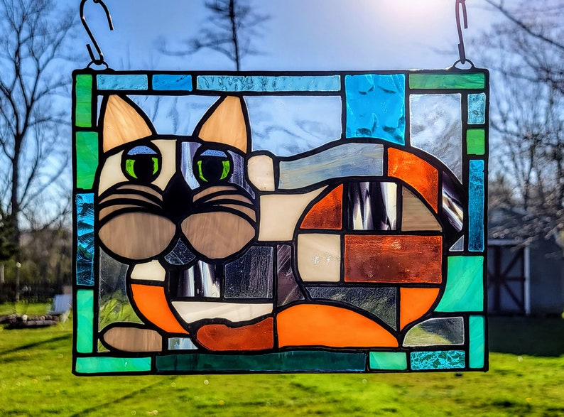 Geo the Calico Cat stained glass panel image 1