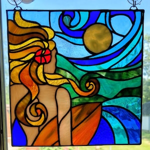Full Moon Surfer - Stained Glass Panel