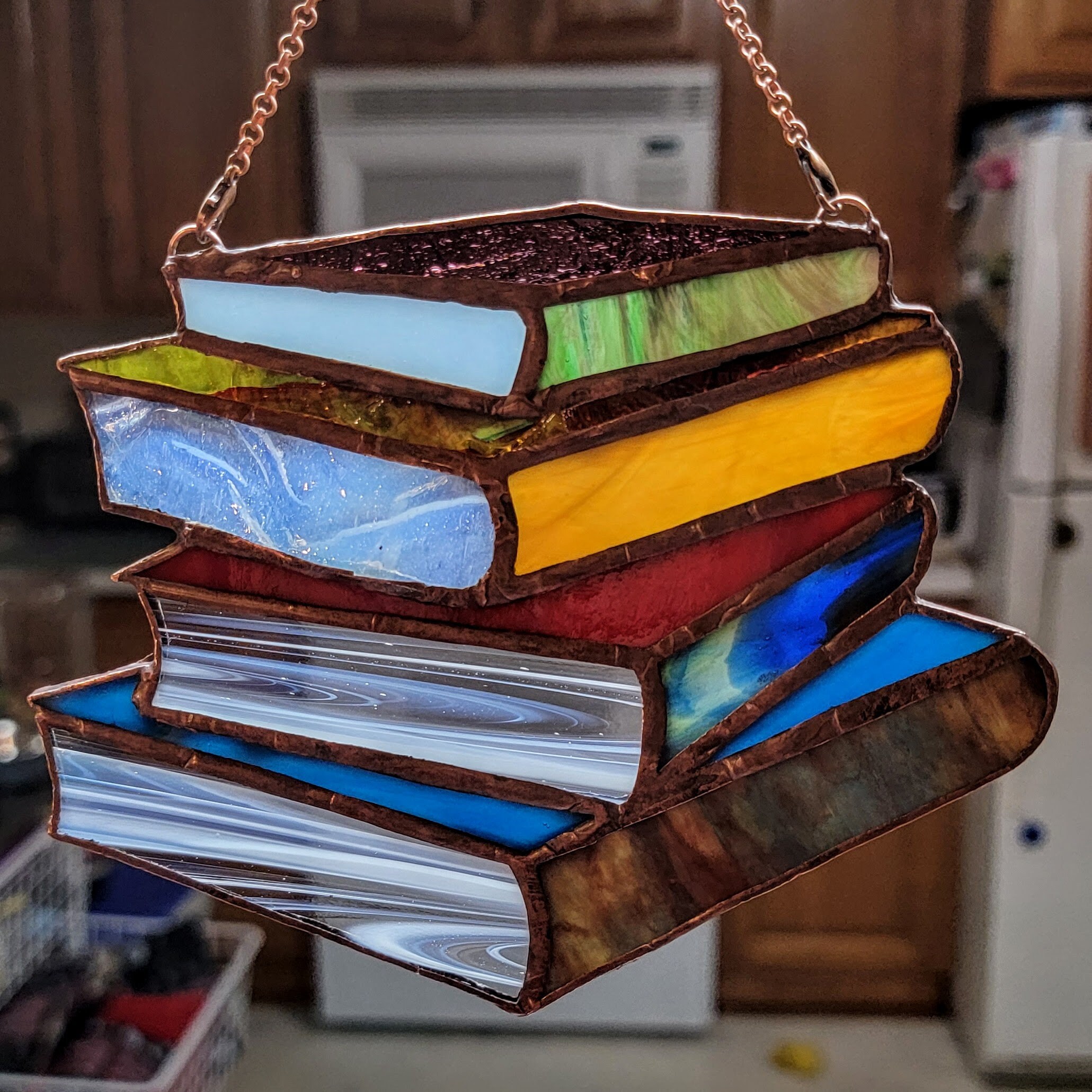 Library Book Stack Stained Glass Suncatcher Four Books Etsy