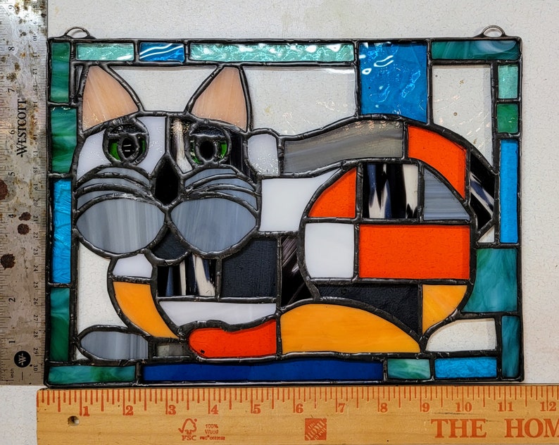 Geo the Calico Cat stained glass panel image 5