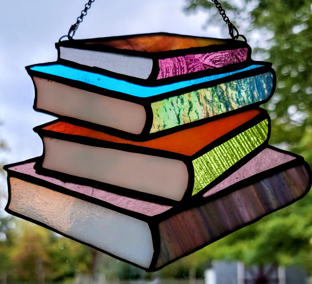 Library Book Stack Stained Glass Suncatcher Four Books Etsy Canada
