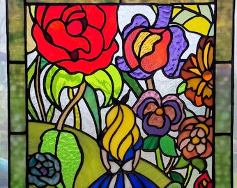 Alice in Wonderland Garden - Stained Glass Panel