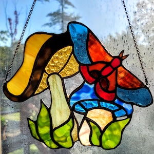 Moth & Mushrooms - Stained Glass Suncatcher
