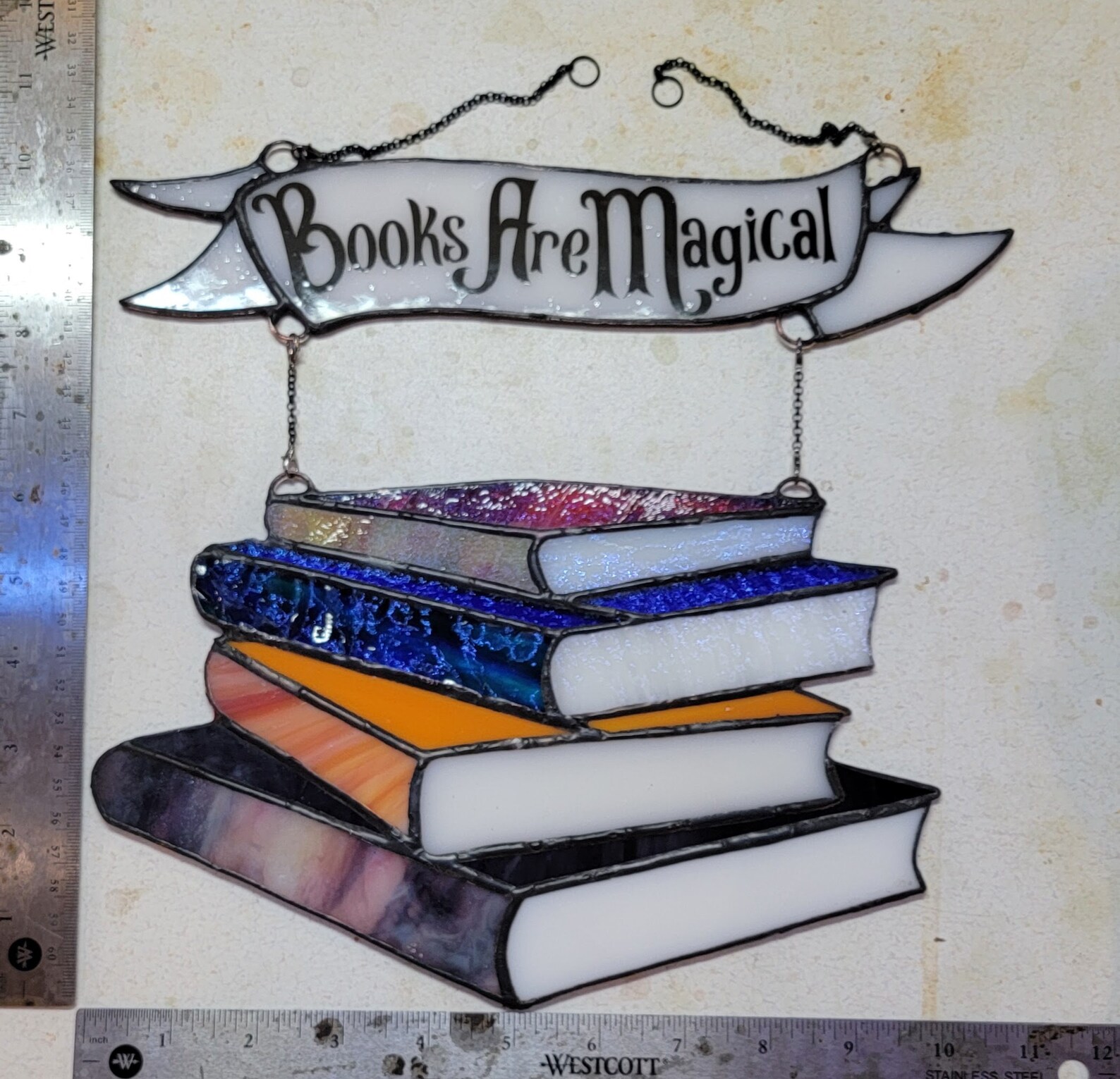 Xlg Library Book Stack With books Are Magical Banner Xlg Stained Glass ...