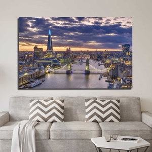 Crepúsculo en la ciudad de Londres. Impresionante fotografía de paisajes, impresiones de bellas artes, arte de pared.