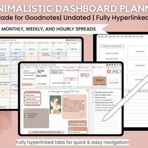 The Dashboard Planner | Goodnotes Planner 2023, Undated Monthly, Weekly, Hourly Minimalistic Spreads