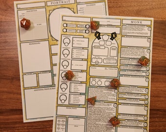 Optimized MONK | Downloadable/Fillable PDF Character Sheet for D&D 5e