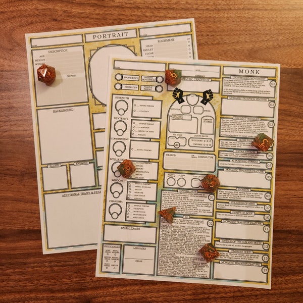 Optimized MONK | Downloadable/Fillable PDF Character Sheet for D&D 5e