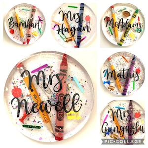 Personalized unique teacher coasters or teacher paper weight. Colorful teacher appreciation gift!
