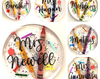 Personalized unique teacher coasters or teacher paper weight. Colorful teacher appreciation gift!