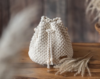 Macrame Bucket Bag Boho "Manju" verkrijgbaar in vele kleuren