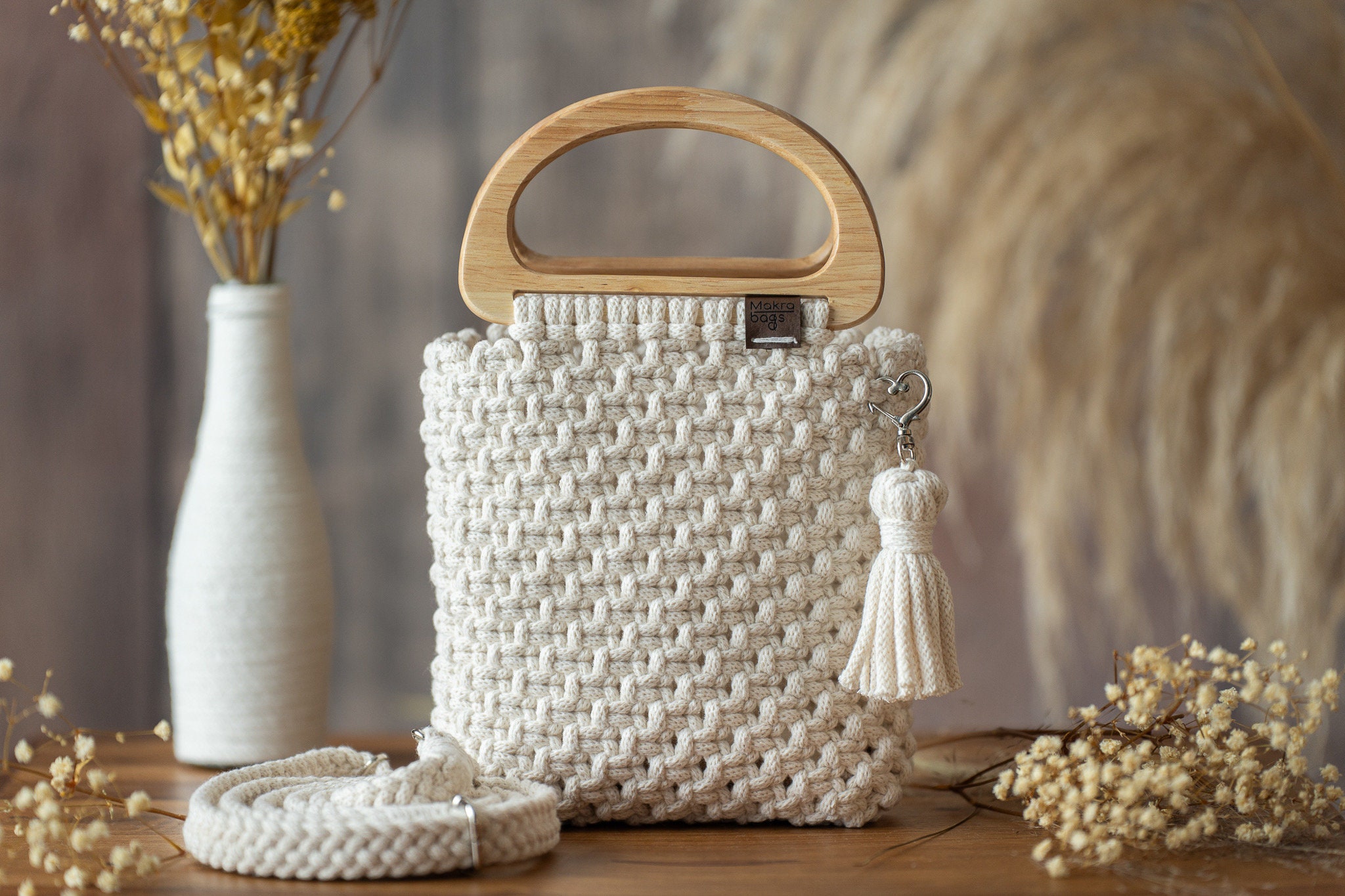 Jolene Bag – Cotton macrame bag with cane handles | Anju Jewelry