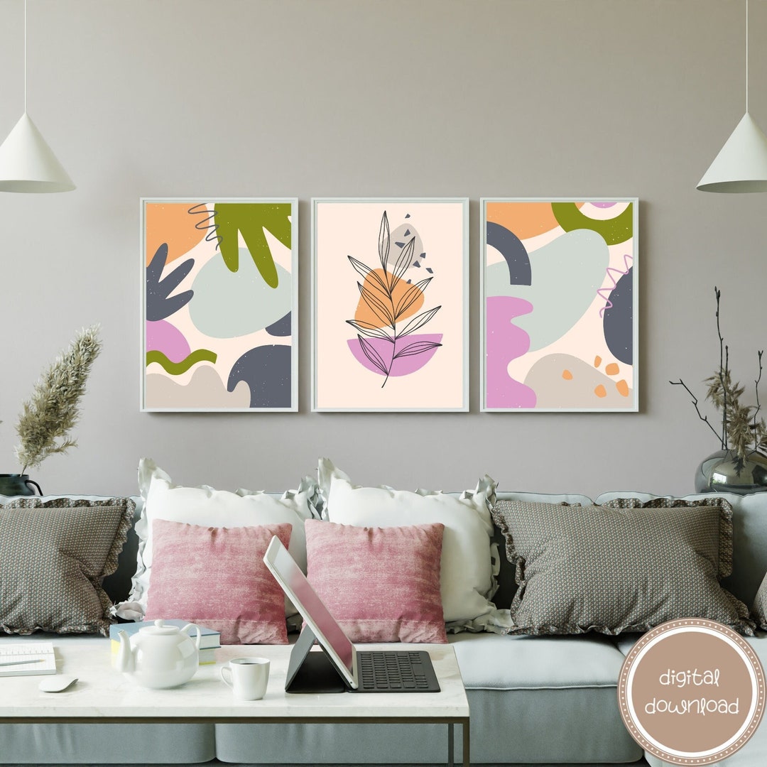 Boho Floral Modern Art Print Set, Abstract Botanical Set of 3 Print ...