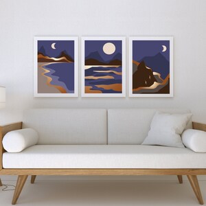 Minimalistische Abstrakte Gold Landschaft 3er Set Drucke, Mid Century Berge Luxus Hintergrund Sammlung, Abstraktes Boho Modernes Kunst Dekor