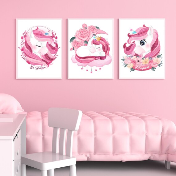 Cute Unicorn Wall Decor Flowers and Stars Wall Art Be Unique Etsy