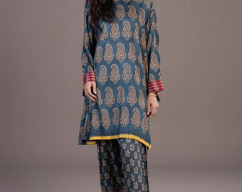 Unstitched Sapphire Two Piece Linen Suit, Asian Pakistani Ladies Designer Printed Suit