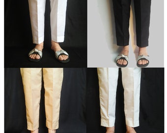 Ladies Cotton Premium Quality Straight Trousers, Capri Elasticated Casual Formal Wear Pants - 4 Colours