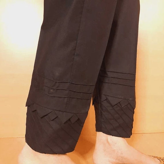 New Pleated Cotton Black Capri Trouser, Pakistani Indian Womens