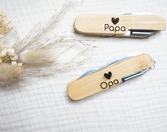 Personalisiertes Taschenmesser aus Bambus l Vatertagsgeschenk  l Schweizer Messer l Geschenk für Opa, Papa oder Onkel l Bester Papa