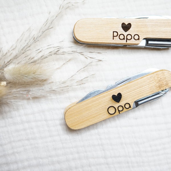 Personalized Bamboo Pocket Knife l Father's Day Gift l Swiss Knife l Gift for Grandpa, Dad or Uncle l Best Dad