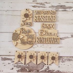 Sunflower tiered tray decor bundle, Sunflower home decor, Summer tiered tray decor, Summer home decor, Mini 3d signs, Fall tiered tray decor
